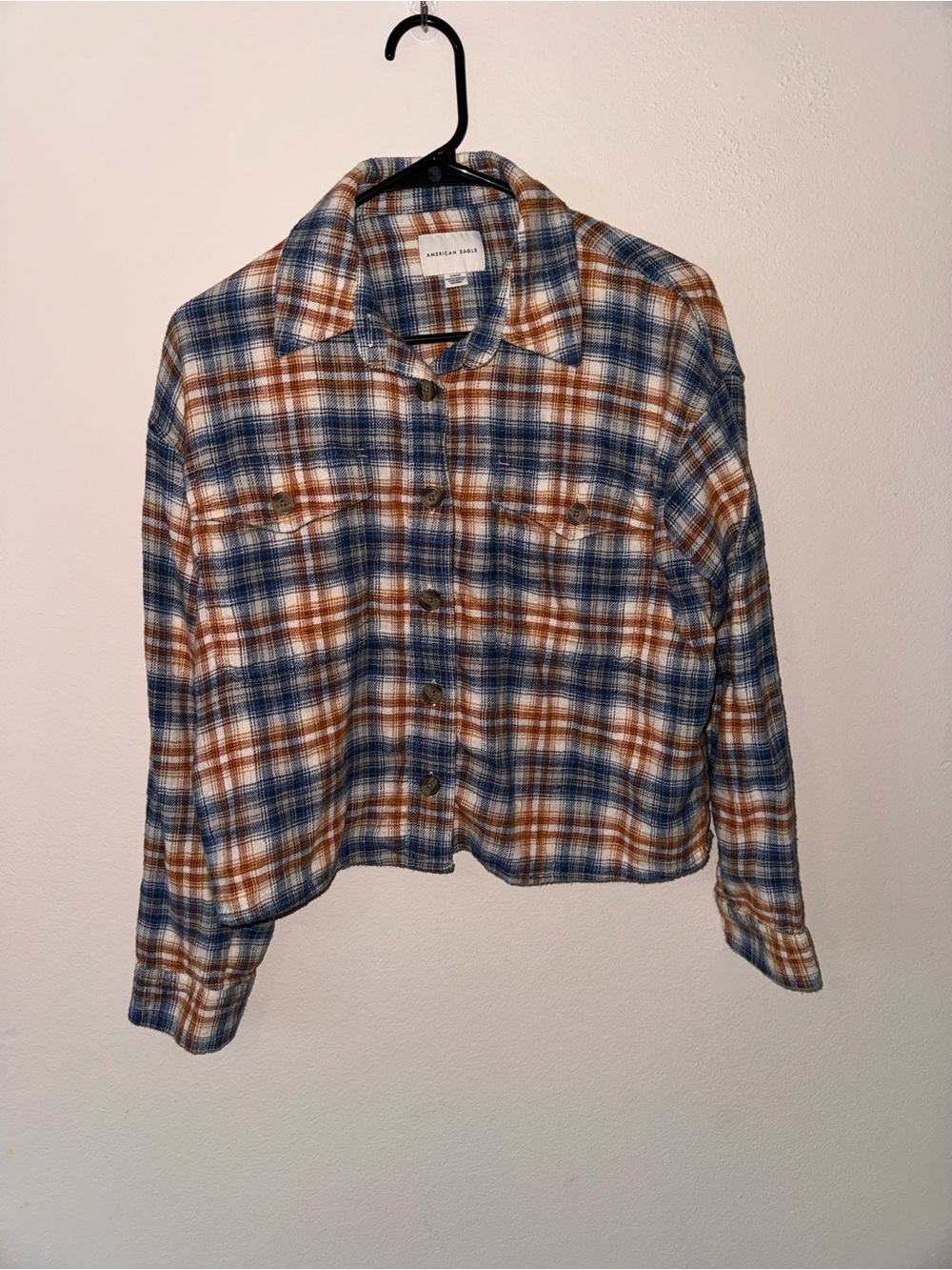 American Eagle Outfitters Blue & Brown Plaid Button-Front Shirt